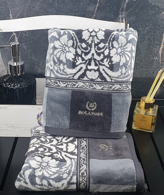 BOLANGDE Набор полотенец для рук и лица 2 шт, полотенце для ванной махровое, велюровое, 100% хлопок, Япония Арабеска 34х78, серый (вид 7) BOLANGDE Набор полотенец для рук и лица 2 шт, полотенце для ванной махровое, велюровое, 100% хлопок, Япония Арабеска 34х78, серый (фото, вид 7)