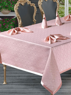 EforHome Скатерть EFOR KURDELEL? 160*220 8 салфеток (бабочка) пудровый EforHome Скатерть EFOR KURDELEL? 160*220 8 салфеток (бабочка) пудровый