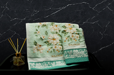 BOLANGDE Полотенце для лица, рук махровое, набор полотенец для ванной 2 шт., Япония Жасмин, зеленый, 34х78 BOLANGDE Полотенце для лица, рук махровое, набор полотенец для ванной 2 шт., Япония Жасмин, зеленый, 34х78 (фото)