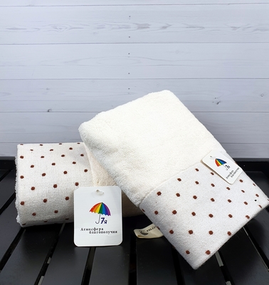 7Я текстиль Полотенце для рук, лица махровое 2 шт 34х75 см однотонное с бордюром в точечку, хлопок, 7Я текстиль, молочный 7Я текстиль Полотенце для рук, лица махровое 2 шт 34х75 см однотонное с бордюром в точечку, хлопок, 7Я текстиль, молочный (фото)