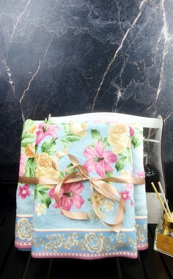 BOLANGDE Набор махровых полотенец для ванной 2 шт, банное и для лица и рук, 100% хлопок, Япония Пионы 70х140 и 34х78, голубой BOLANGDE Набор махровых полотенец для ванной 2 шт, банное и для лица и рук, 100% хлопок, Япония Пионы 70х140 и 34х78, голубой (фото)